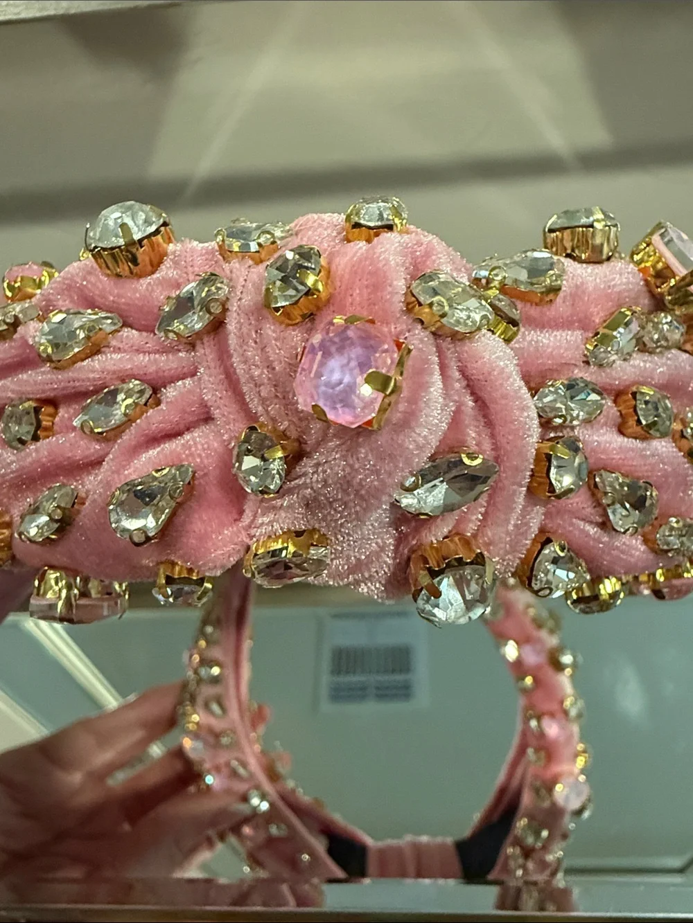 Pink Velvet Crystal Embellished Knotted Headband